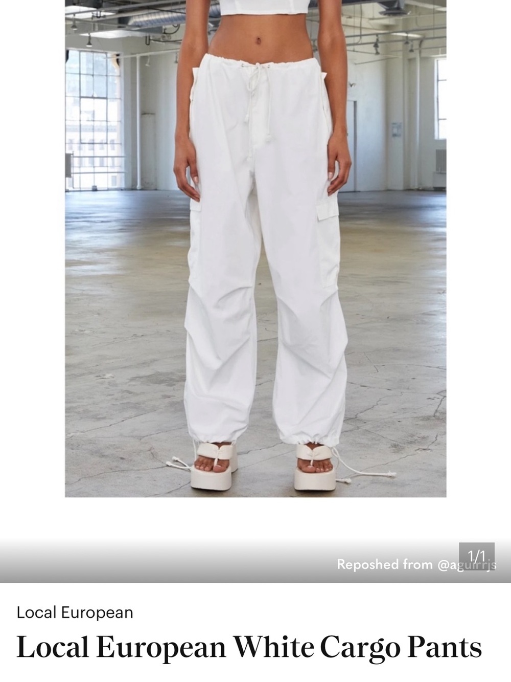 Local European White Drawstring Pants with Black Tag
